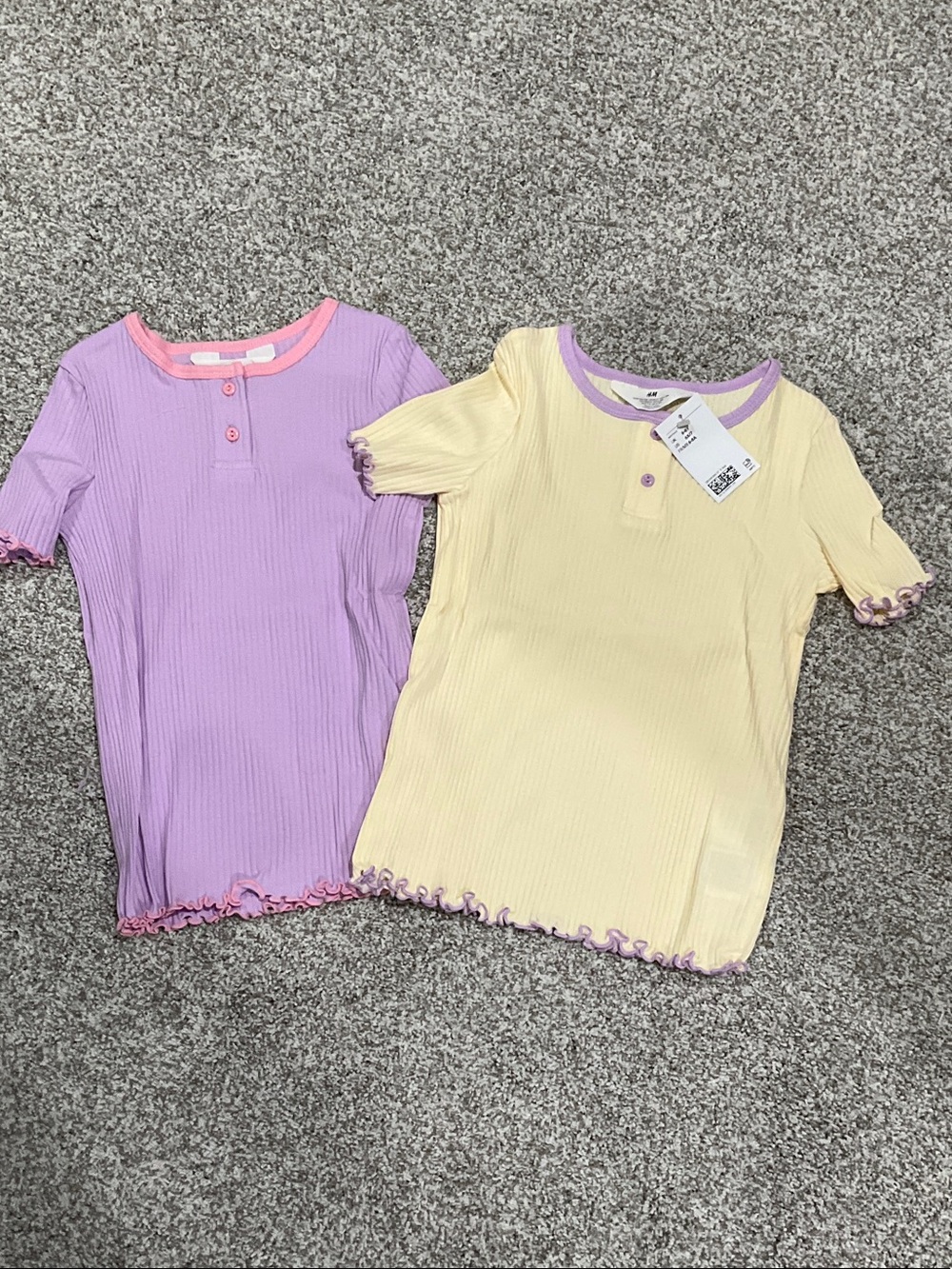 H&M Girls Ribbed Short Sleeve Tees in Lavender and Pastel Yellow